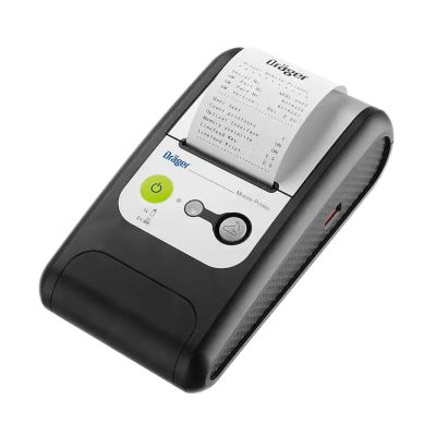 Mobiler Drucker von Dräger mit eingeschobenem Druckerpapier, der ein bedrucktes Blatt ausgibt
